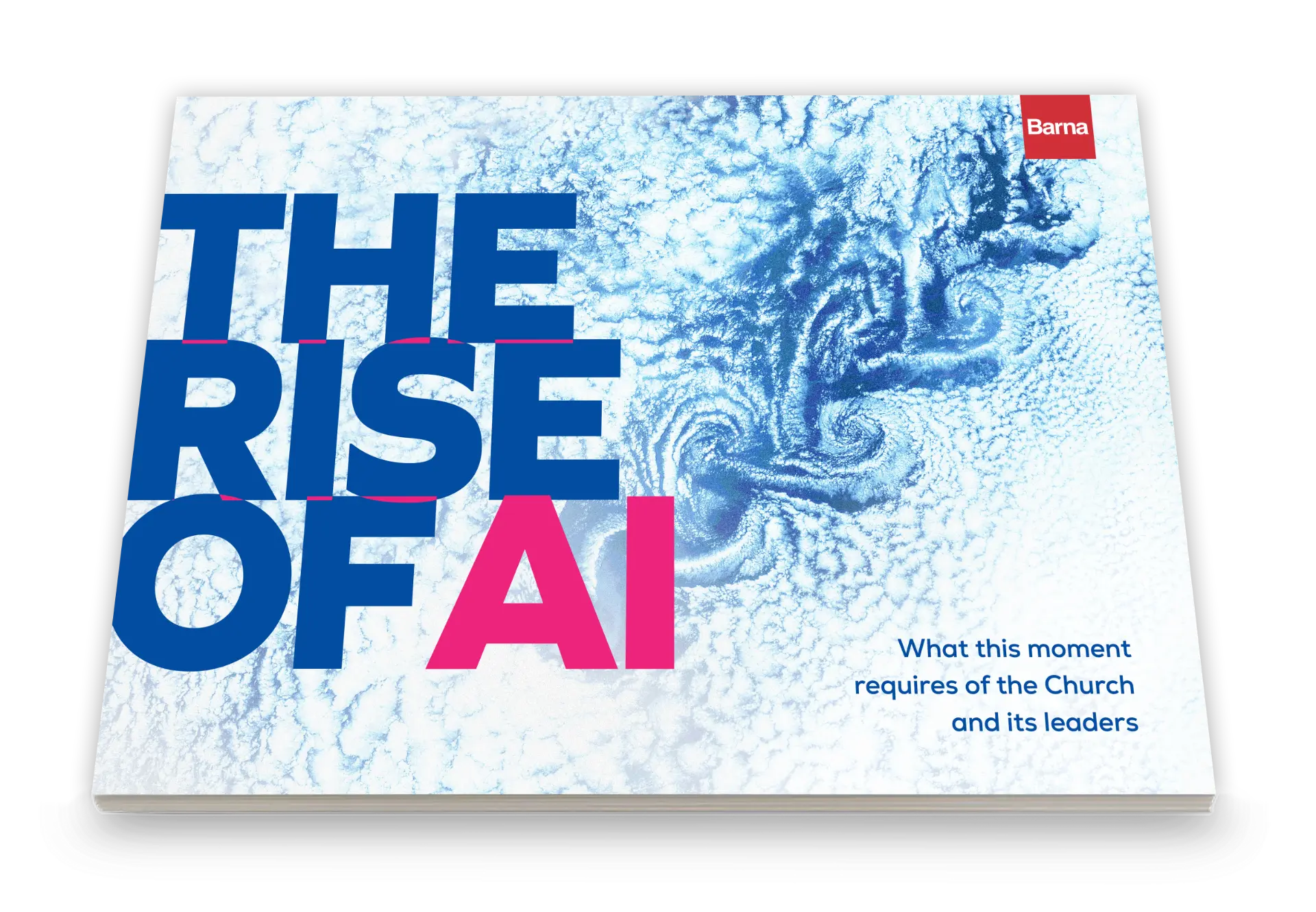 The Rise of AI viewbook, shown lying flat with its cover facing up